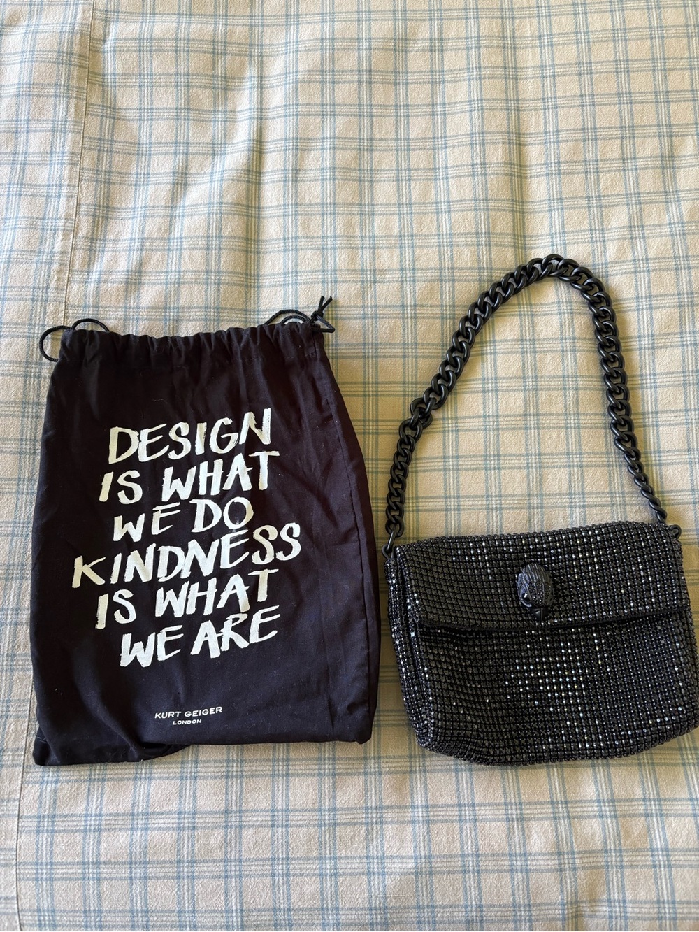 Kurt Geiger Black Crystal Mini Shoulder Bag with Chunky Chain